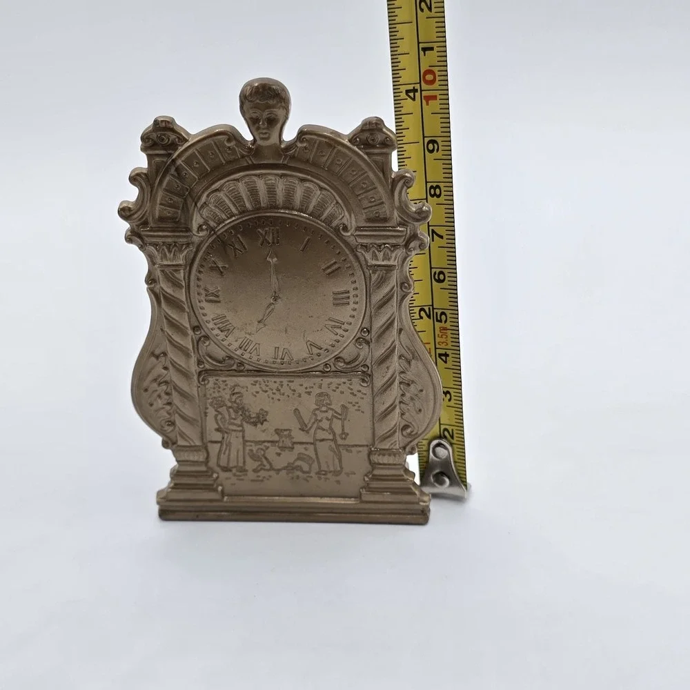 Vintage Souvenir Salt and Pepper Shakers Roman Style Mantel Clock Gold Plastic